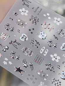 1 adesivo de unha 5D gótico escuro e fofo, luxuoso, prateado, com estrela de desenho animado e batimento cardíaco, acessórios para decoração de unhas DIY - Prata - Ver 3