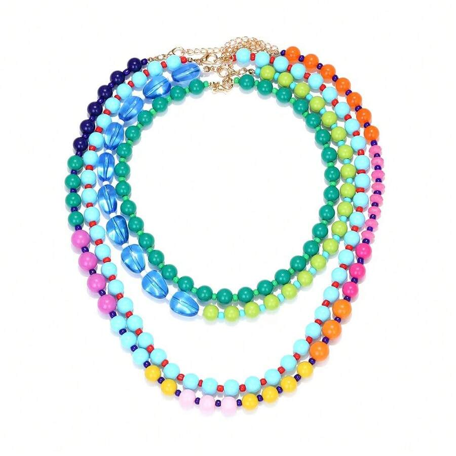Dây chuyền hạt cườm nhiều lớp nhiều màu sắc, dây chuyền choker nhiều lớp phong cách Bohemian, trang sức thời trang cho kỳ nghỉ hè. - Nhiều màu - Xem 1