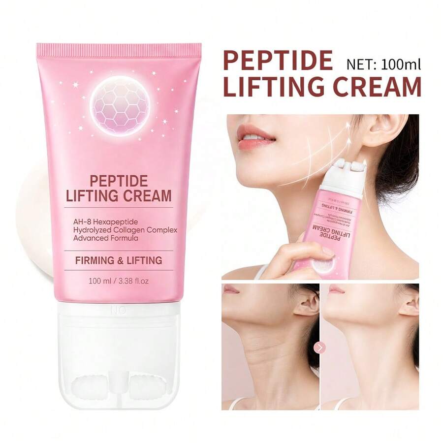 Crema reafirmante y levantadora de cuello con rodillo de masaje, contiene péptido AH-8, cuidado hidratante del cuello, esencia nutritiva antiarrugas para el cuello, hidratación y reafirmación de la piel del cuello, creando un cuello perfecto - rosa - Ver 1