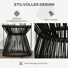 طاولة حديقة دائرية بتصميم طبل مجوف، طاولة بيسترو ذات سطح زجاجي، طاولة قهوة سوداء للحديقة والشرفة - الأسود - مشاهدة 4