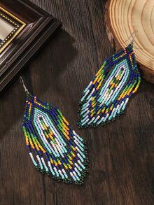 SOUL BEADING أقراط مصنوعة يدويًا بخيوط بوهيمية ثقيلة الصناعة مزينة بخرز الأرز، ذات تباين لوني تدرجي وشرابات طويلة، تناسب أجواء الأعياد والمهرجانات الموسيقية - متعدد الألوان - مشاهدة 4