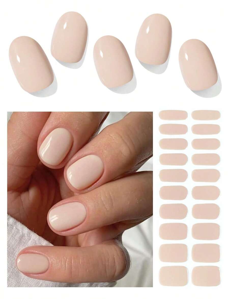 Wahrshei N Nude Semi Cured Gel Nail Strips, 20pcs UV Gel Nail Wraps For Home Nail Art DIY, Easy To Use And Remove - 顏色L - 查看 1