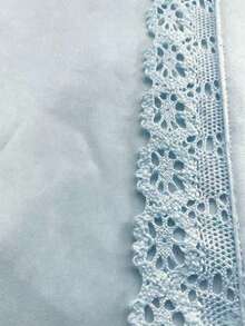 Elegant Women's Solid Color Embroidered Lace Patchwork Blouse, Versatile For Home, Daily Wear, All Seasons Summer - Baby Blue - View 6