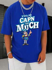 Men's Basic Graphic Tee | "Y'all Be Cap'n Too Much" Design | 100% Cotton | Soft & Comfortable | Casual Wear | Gift For Him | Unisex Crew Neck Tee | Made In USA | Factory Direct: Men's Funny Cartoon Print Tee. - 軍綠色 - 查看 7