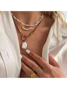 S SHOPBOHO 1 pieza Collar DIY con cierre de resorte de estilo marinero, cadena de espiga y colgante de perla rectangular grande de agua dulce - Gran perla - Ver 9