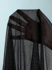 Traje de baño de dos piezas con estampado de lunares, escote asimétrico y espalda descubierta, atuendo de vacaciones en la playa para el verano - Color negro sólido - Ver 7