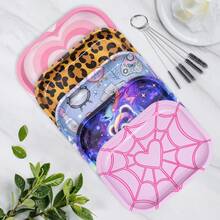 18*14cm Metal Rolling Tray + Cleaning Brush Set. Suitable For Storing Various Items, Smoking Accessories. Metal Material With Interesting Patterns, Easy To Carry. Includes A Multi-Functional Cleaning Brush For Convenient Cleaning And Maintenance. Household Tool, Party Supplies. - Multicolor - View 2