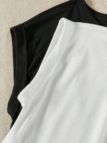 2 piezas de camisetas de manga corta con cuello redondo y hombros caídos, ligeramente transparentes, adecuadas para el verano - Multicolor 2 - Ver 7