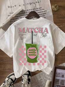 Women's Casual Short-Sleeved Loose-Fit "Drink" Print Summer T-Shirt. - White - View 4