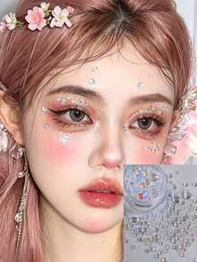 1盒「Mermaid Bubble」雙風格幻彩臉部裝飾水鑽，多尺寸極光漸層水鑽套組，適用於人魚妝容、音樂節、動漫展、攝影 - 彩色 - 查看 3
