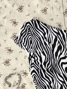 Blusa corta asimétrica fruncida para mujer - Multicolor 2 - Ver 3