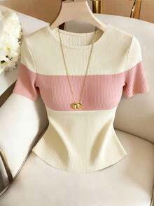 Camiseta de manga corta de tela texturizada para uso diario y casual de mujer, verano - Multicolor 2 - Ver 6