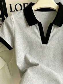 Camiseta de manga corta ajustada para mujer con estampado de todo el cuello - Multicolor - Ver 4