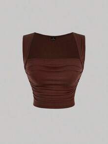 MOD Conjunto de 4 piezas de top de tirantes ajustado y fruncido de cuello cuadrado de varios colores para mujer. Top corto sin mangas en negro, burdeos, marrón y blanco. Elegante y romántico para vacaciones, fiestas, ceremonias, playa, salidas casuales, graduación, etc. Top de algodón elástico y suave. - Multicolor 2 - Ver 8