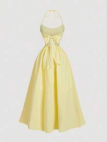 Vestido de verano con estampado floral elegante y lazo en la cintura para mujer - Amarillo - Ver 6