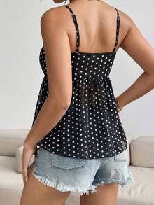 Camiseta sin mangas de mujer de moda con diseño plisado de unicolor y ribete de encaje - Blanco y Negro - Ver 2