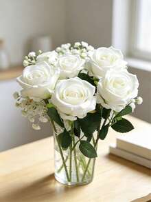 1/15/30pcs Buquê de Rosas Brancas e Gipsófila, Decoração Rústica para Casa, Arranjo Central de Flores Artificiais de Seda. Perfeito para Buquê de Casamento, Casa, Quarto, Sala de Estar, Mesa de Jantar, Prateleira de Parede, Varanda e Decoração de Jardim, Bem como Arranjos Florais DIY. Presente Ideal para o Dia da Mãe, Dia dos Namorados, Aniversário, Casamento, Natal e Festa. - Branco - Ver 7