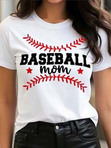 Baseball T-Shirt For Mom - Loose And Relaxed Fit, Short Sleeve, With Baseball Bat Print - Soft And Breathable Casual Gift For Moms, Baseball Field Wear, White Crew Neck T-Shirt - Urban Vintage Style, Unisex, Loose Fit, Cotton, Short Sleeve, 100% Cotton. - 黑色 - 查看 8
