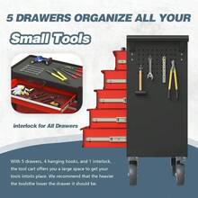 Tool Chest, Rolling Tool Box With Wheels, High Capacity Detachable Mobile Tool Storage Cabinet For Workshop, Garage, Mechanics - Blackred-5-drawer - View 3