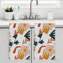 2pcs Geometric & Floral Abstract Pattern Microfiber Kitchen Towels, 40*60cm Rectangular Absorbent Dish Cloths, Housewarming Gifts, Suitable For Kitchen & Bathroom, Great For Homemakers And Family Gatherings, High Value - Multicolor - View 11