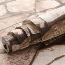 1 Roll Stone Pattern Removable Waterproof Vinyl Wallpaper, Easy To Apply And Peel, Brick & Wood Style, Suitable For Living Room, Kitchen, Bedroom Decor - A - View 3