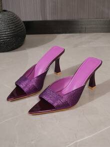 Women's Pointed Toe Woven Strap High Heel Mule Sandals - Purple - View 5