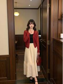 Áo khoác cardigan dệt kim tay dài màu đỏ mới của Y6Y, kiểu dáng thường ngày. - Đỏ - Xem 1