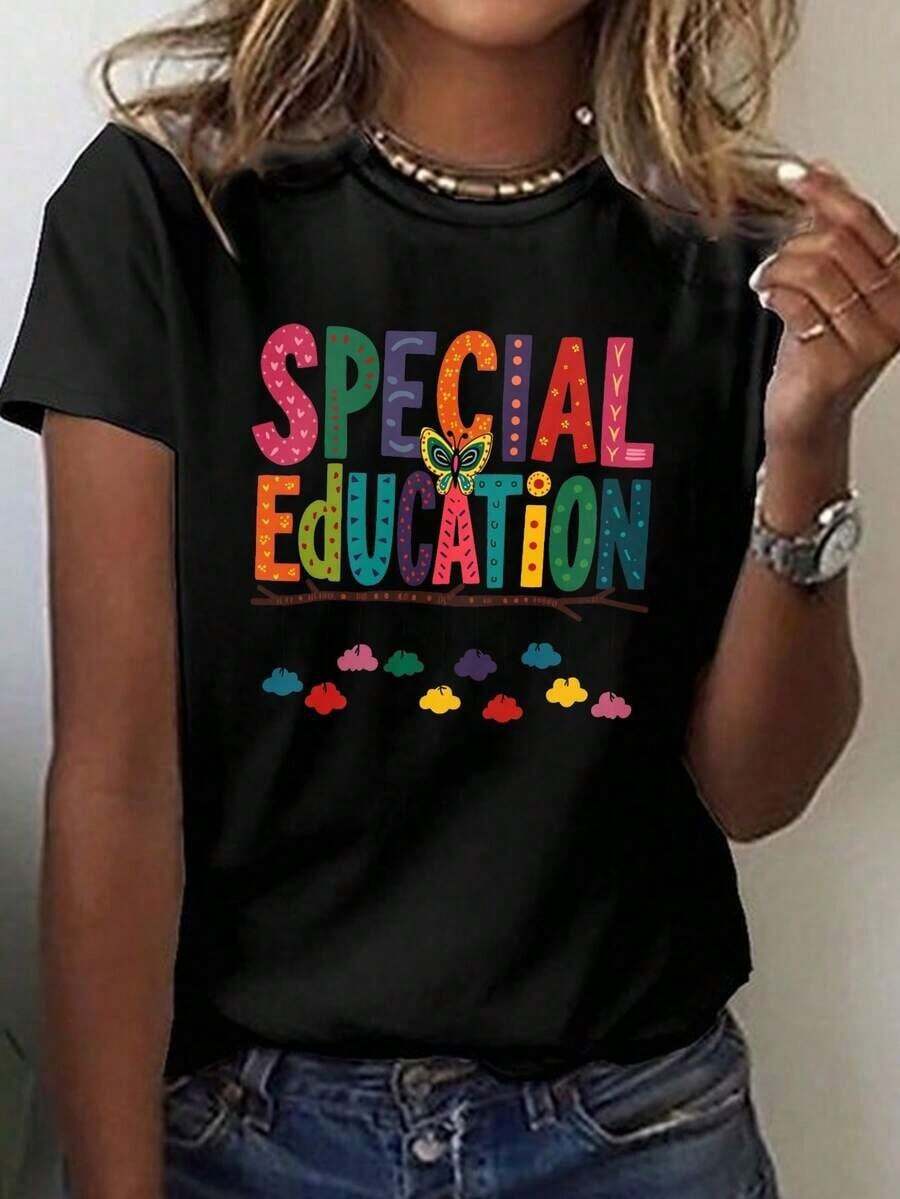 1 Pieza de Moda Casual para Hombres y Mujeres. Camiseta casual de manga corta con cuello redondo para mujer, perfecta para primavera y verano, con un estampado especial educativo. Versátil, fácil de combinar, adecuada para uso diario, estilo urbano, ropa de vacaciones, ropa de fin de semana. - Multicolor - Ver 1