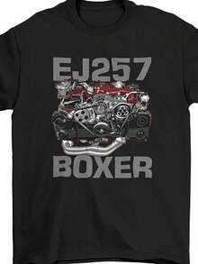[Durable Construction] Black Short Sleeve T-Shirt With EJ257 BOXER Engine Print - Casual Loose Fit, Machine Washable, All Season Crew Neck T-Shirt For Adults, A Short Sleeve T-Shirt Suitable For Home, Daily Wear, Parties And Travel - Perfect As A Gift For Friends Or Family. - 黑色 - 查看 1