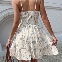 Women's Summer Holiday Ditsy Floral Print Ruffle Hem Spaghetti Strap Beach Dress,Bohemian Clothes Vacation Resort - Púrpura malva - Ver 3
