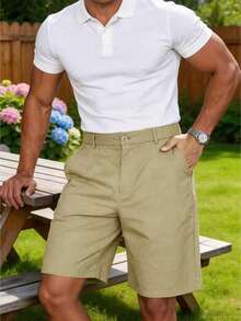 Pantalones cortos casuales delgados para hombres, versátiles para ir al trabajo y salidas en verano - Caqui - Ver 1