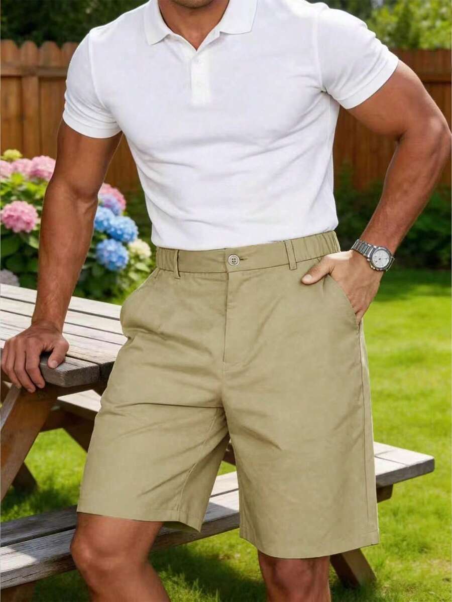 Pantalones cortos casuales delgados para hombres, versátiles para ir al trabajo y salidas en verano - Caqui - Ver 1