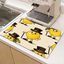 1 pieza Alfombrilla absorbente/secado con estampado de limón para cafetera, vajilla - Alfombrilla protectora de escritorio absorbente de poliéster con almohadilla antideslizante de goma, para decoración de la encimera de la cocina, bar en casa y mesa de comedor - Multicolor - Ver 2