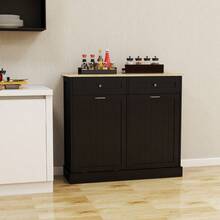 Two Drawers And Two-Compartment Tilt-Out Trash Cabinet Kitchen Trash Cabinet-Black - Black1 - View 1