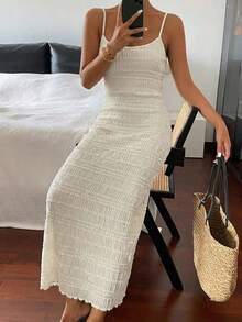 YHHLivesso Nuevo vestido largo de mujer de unicolor para playa y resort de veranoYHH - Blanco marfil - Ver 5