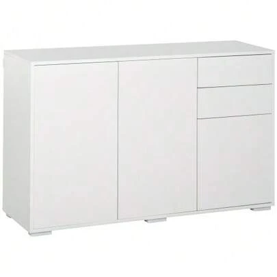 HOMCOM Sideboard White Kommode With 2 Schubladen & 3 Türen, Mehrzweckschrank, Aktenschrank, 117x36x74cm