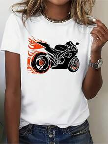 Camiseta de Mujer con Estampado Gráfico - Top Casual de Manga Corta con Cuello Redondo para Primavera y Verano, Poliéster, Lavable a Máquina, Estilo Y2k - Blanco - Ver 10