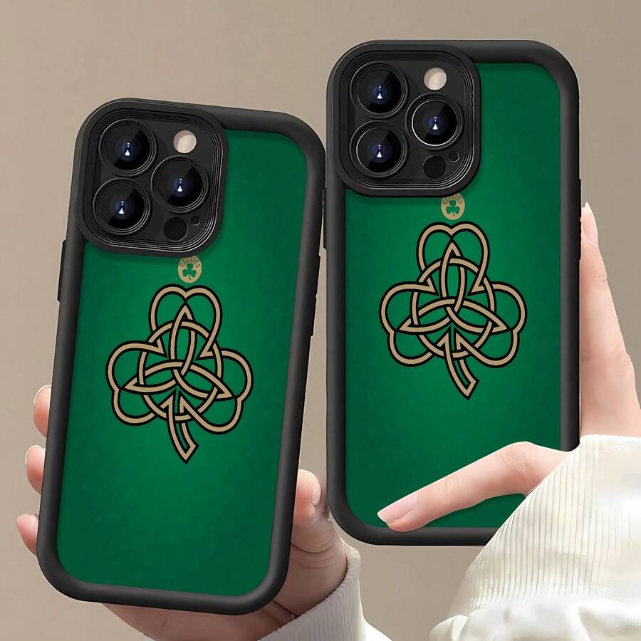 Tema del nudo del trébol verde y dorado de los Celticsfunda de teléfono Fundas compatibles con ,Apple,VIVO,OPPO,,, y Honor.Fabricadas en silicona TPU,ofrecen protección contra golpes y caídas.regalos para mamá - Negro - Ver 1
