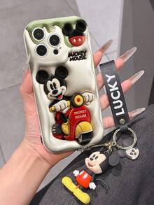 Disney Mickey Mouse Clubhouse Phone Case : 3D Fluffy Pattern Border Protector Phone Soft Phone Case With A Free Cute Mickey Bracelet Chain Lanyard, Mickey, Minnie, Goofy, Donald Duck, Daisy Duck, Pluto, For Apple 17 Promax 17 Pro 16 15 14 13 12 11 Pro Max XS Max X XR Soft Cover Summer Phone Case - 白色 - 查看 5