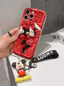 Disney Mickey Mouse Clubhouse Phone Case : 3D Fluffy Pattern Border Protector Phone Soft Phone Case With A Free Cute Mickey Bracelet Chain Lanyard, Mickey, Minnie, Goofy, Donald Duck, Daisy Duck, Pluto, For Apple 17 Promax 17 Pro 16 15 14 13 12 11 Pro Max XS Max X XR Soft Cover Summer Phone Case - 白色 - 查看 4