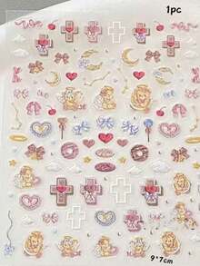 1pc Sweet Style Ins Lens Decorative Sticker, Cute Cartoon Heart Cloud Angel Pattern Phone Lens Frame Sticker, Self-Adhesive DIY Phone Tablet Camera Lens Beautification Sticker, Wear-Resistant High-Definition Lens Protection Sticker, Minimalist Versatile Phone Case DIY Decoration Material - 1 Cloud Angel - View 5