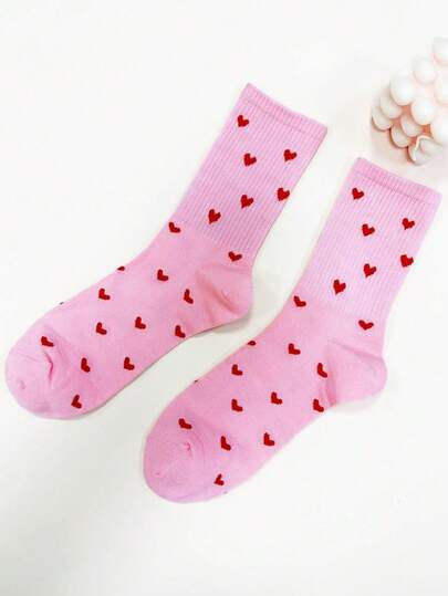 1 đôi tất nữ tối giản màu trơn họa tiết trái tim, dài đến bắp chân, mềm mại, thoải mái, thoáng khí, đa năng, phù hợp cho mọi mùa, thích hợp cho các dịp lễ, tụ họp và mặc hàng ngày.