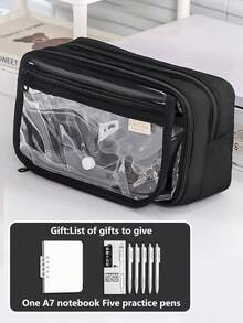 1pc Transparent Fabric Solid Color Button Pencil Case, Extra Large Capacity Multi-Layer Stationery Storage Box, Multifunctional Desktop Pencil Box. Can Store Calculator, Notebook And Pens - Suitable For School, Office And Travel - Suitable For Students, Professionals, Male And Female, School Stationery Storage Box, Multifunctional Storage Box, Secure Zipper Closure, Pencil Case - Multicolor - View 15