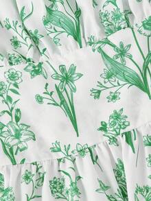 Vestido de verano con estampado floral elegante y lazo en la cintura para mujer - Verde - Ver 4