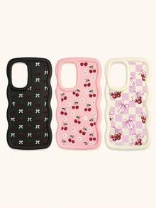 Bộ 3 ốp lưng điện thoại kiểu Coquette màu hồng trắng kẻ caro, in hoa anh đào và nơ, viền lượn sóng, làm bằng chất liệu TPU mềm, chống sốc, tương thích với iPhone 15/14/13/12/17 Pro Max & Galaxy S25 Ultra, thiết kế dễ thương nữ tính, phù hợp sử dụng hàng ngày hoặc làm quà tặng, dịp Lễ Tình nhân/Ngày của Mẹ/Sinh nhật/Bạn thân - Nhiều màu - Xem 47