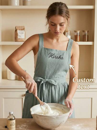 1 pieza Delantal personalizado estético y personalizado - Detalles de bordado vintage en crema francesa - Compañero de cocina atmosférico - Adecuado para el estilo de hogar Wabi-Sabi - Regalo emocional y reflexivo adecuado para momentos creativos