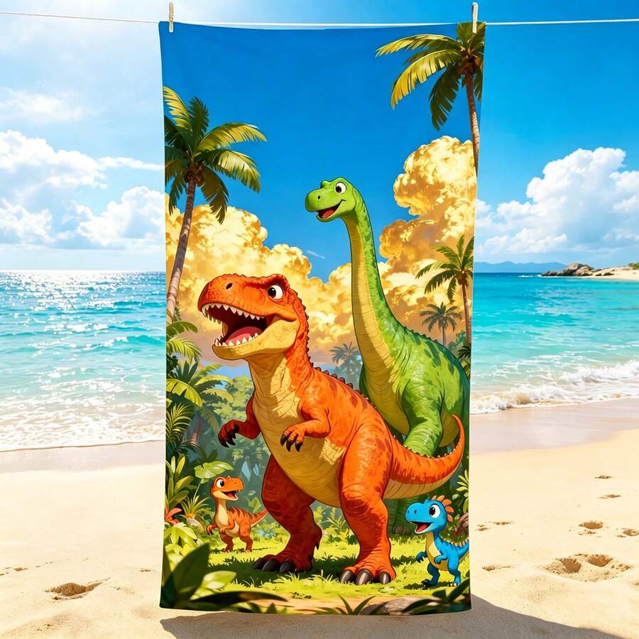 Toalha de Praia com Estampa de Dinossauro da Selva (1 unidade), Cobertor de Praia Extra Grande em Microfibra Super Macia, Toalha de Banho Super Absorvente, Ideal para Viagens, Piscina, Mergulho, Surfe, Ioga e Camping, Disponível em Vários Tamanhos, Acessórios de Praia para Praia, Piscina, Viagens, Camping e Ioga - Dinossauro - Ver 1