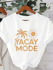 Conjuntos de Verano para Mujer, Camiseta Cómoda y Sencilla para Mujer Yacay Mode Tropical Poster, Conjuntos de Verano para Mujer, Tops de Verano, Playera - Blanco - Ver 1