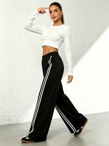 Pantalones rectos negros holgados y casuales de vacaciones para otoño e invierno - Negro - Ver 4