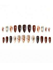 24pcs Red Plaid, Bow, Star Almond Shape Nail Art Stickers - Multicolor - View 3